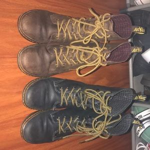 Brown and black dr martens boots